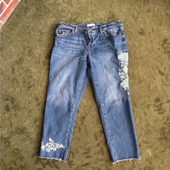 LOFT Made and Loved Loft Women’s Embroidered Button Fly Boyfriend Jeans Sz 30/10 - Picture 2 of 8